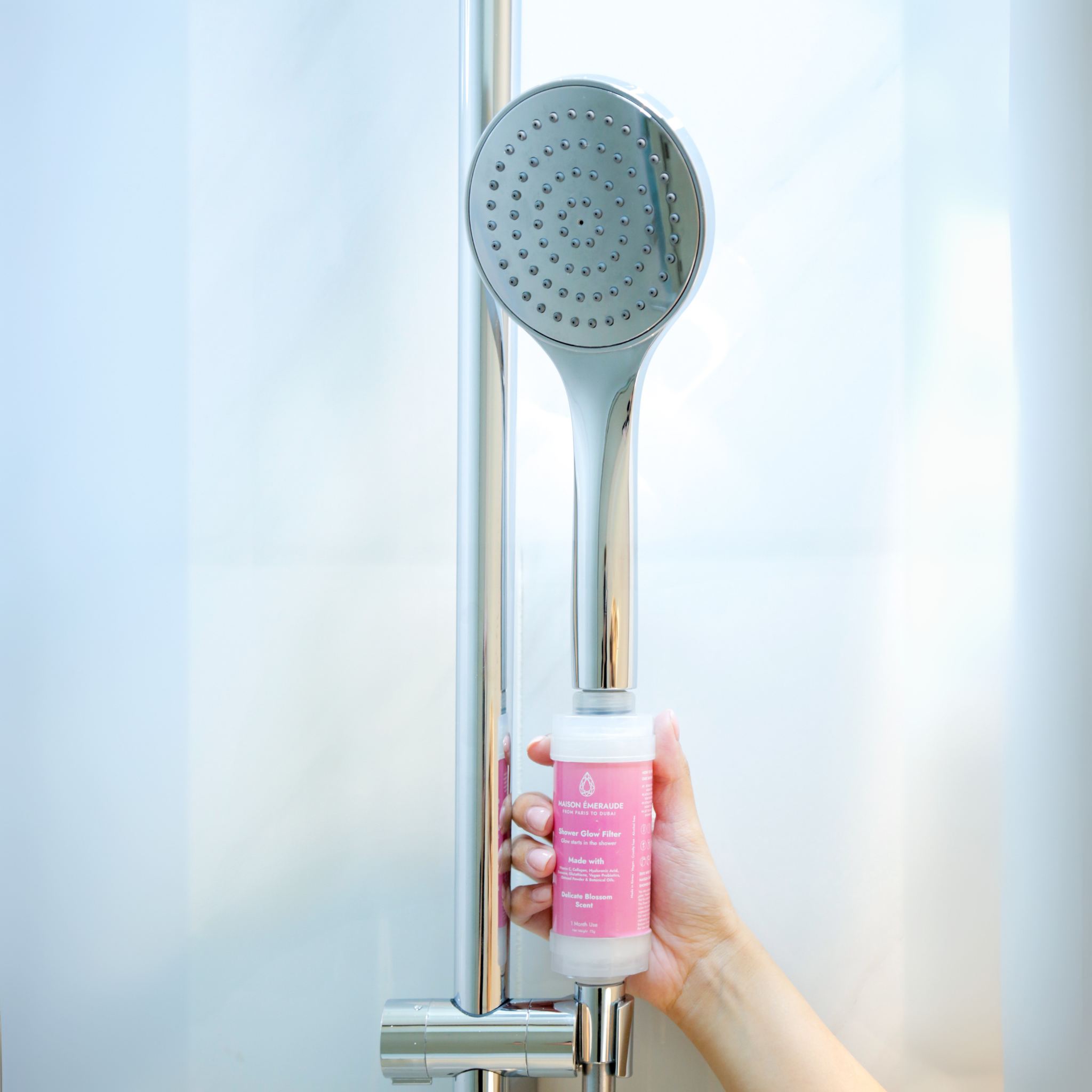 Installation of Shower Glow Filter Blossom in the shower