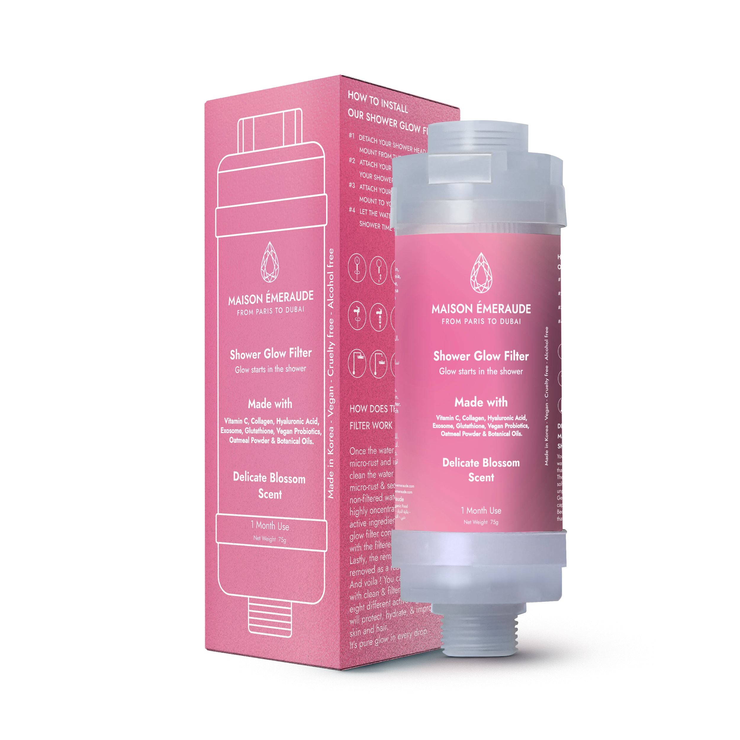 Packaging of Shower Glow Filter Blossom by Maison Emeraude