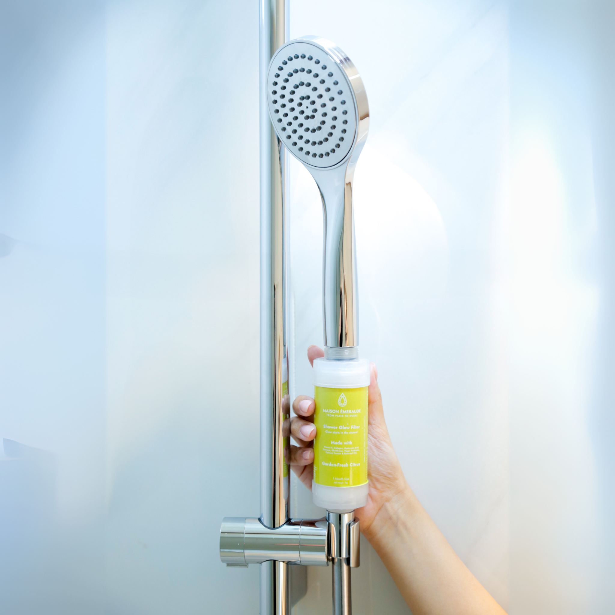 Installation of Shower Glow Filter Citrus in the shower